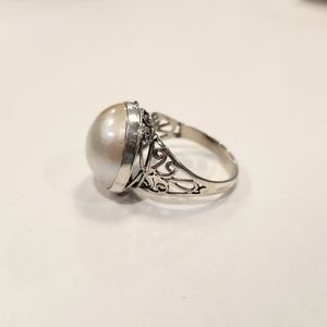 Genuine Mabe Pearl & Sterling Silver Ring Size 8